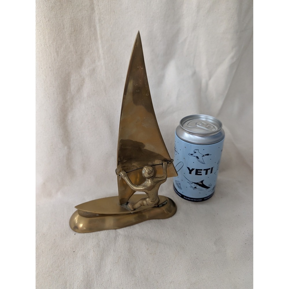 Vintage Brass Windsurfer Boar Sculpture Nautical Decor Figurine